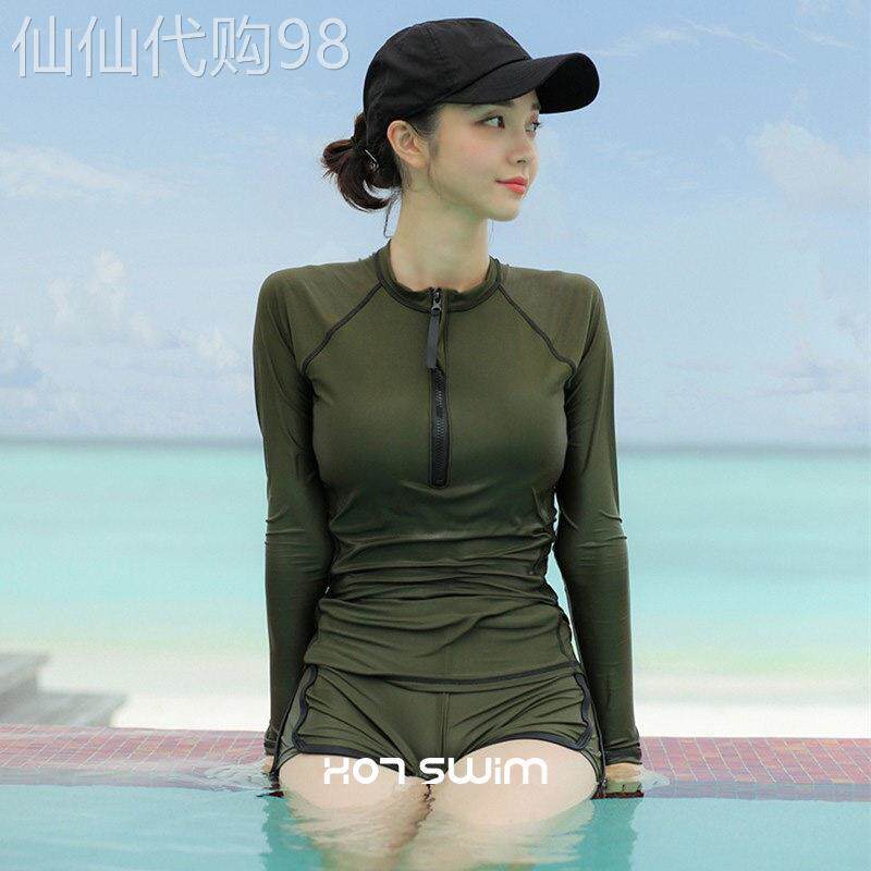 两件式泳衣女士保守三件套平角遮肚显瘦长袖防晒泳装2026年新款爆