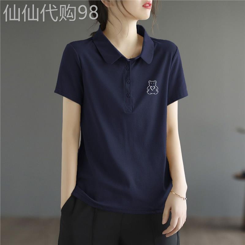 韩国纯棉夏季polo衫上衣文艺大尺码短袖T恤女百搭休闲宽松套头T恤