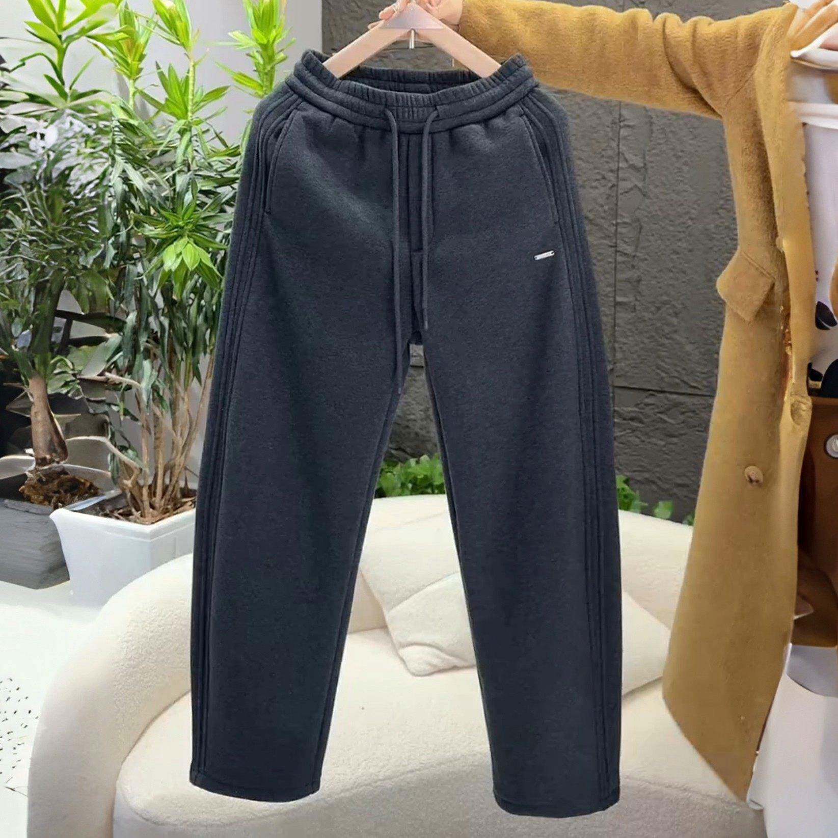 潮牌高端绣标加绒加厚休闲裤男士冬季高级感时尚保暖直筒运动厚棉