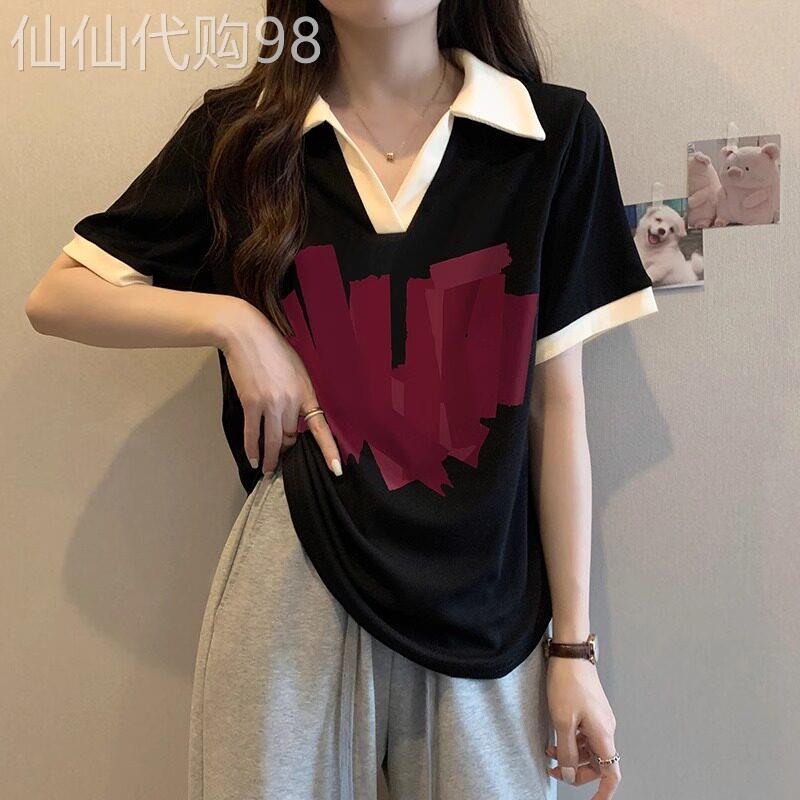 大码美式复古黑色短袖t恤女夏季胖mm宽松显瘦设计感小众半袖上衣