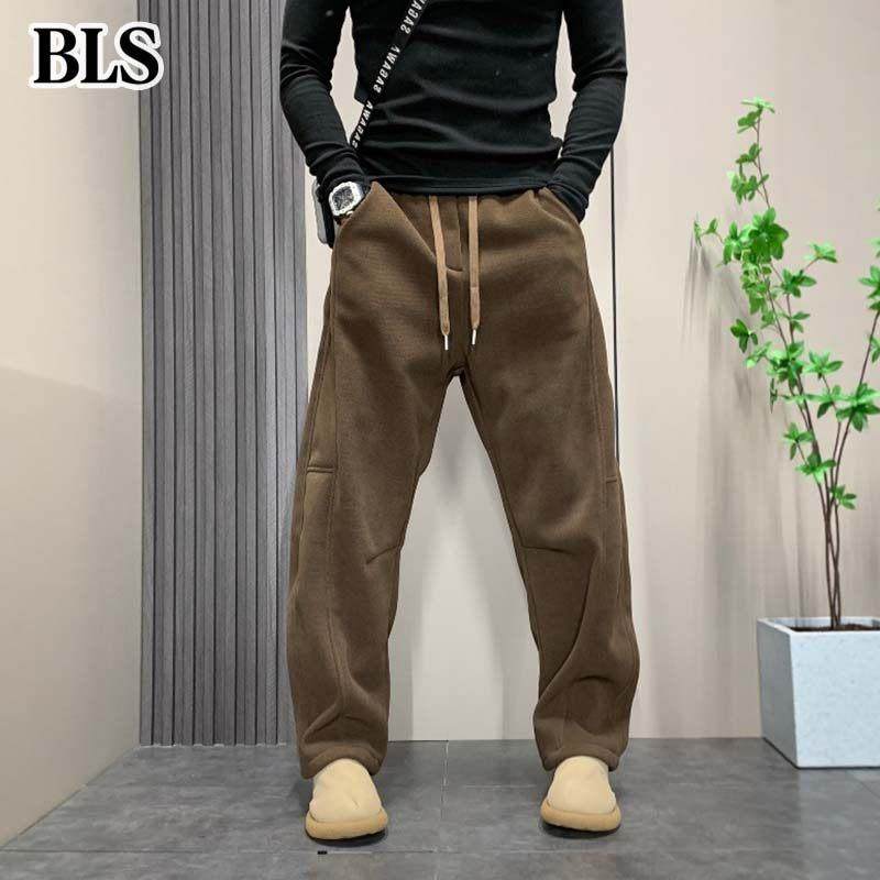 高端弯刀休闲裤男款2025新款冬季加绒加厚宽松直筒运动裤男士长裤