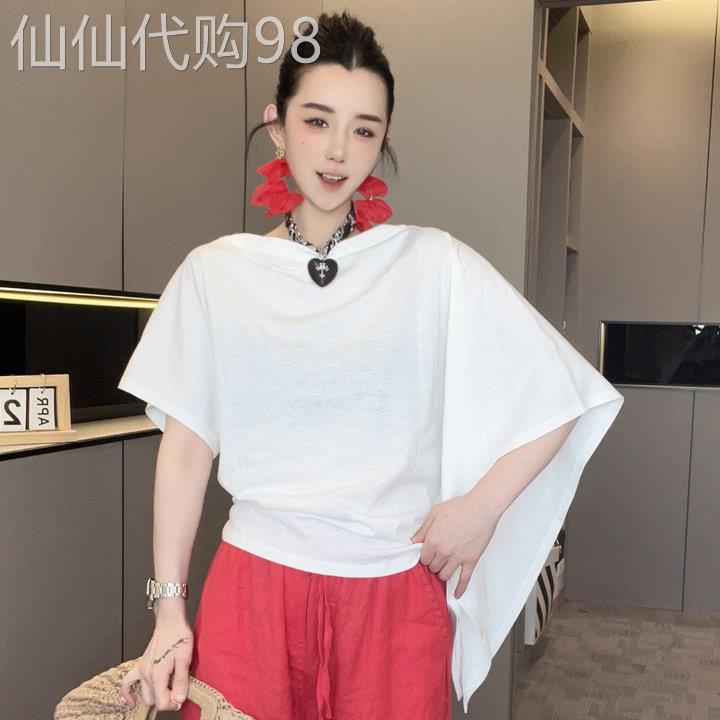 不规则短袖T恤女2026夏季新款纯色圆领套头半袖设计感上衣欧洲站