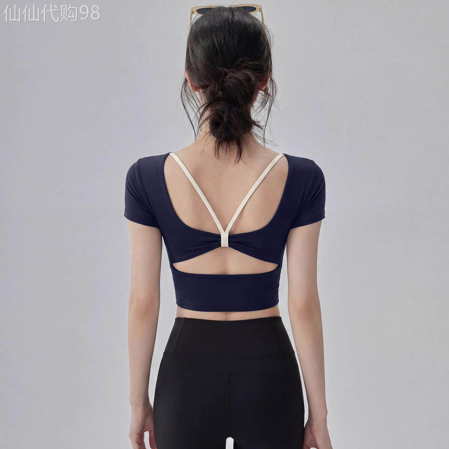 VALVOELITE带胸垫瑜伽服女短袖T恤显瘦运动上衣普拉提训练健身服