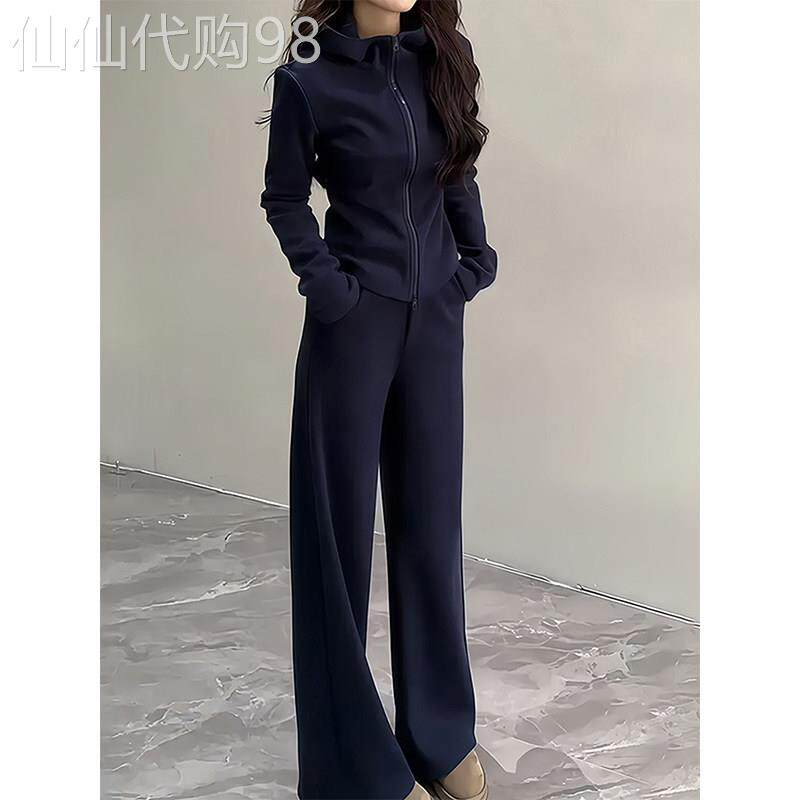 高级感时尚运动套装女秋冬韩系修身显瘦连帽卫衣阔腿裤休闲两件套