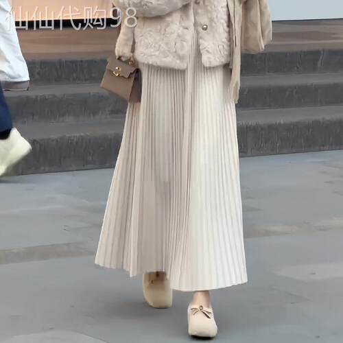 百褶半身裙女2026春季流行爆款高腰显瘦慵懒风通勤百搭遮胯A字裙