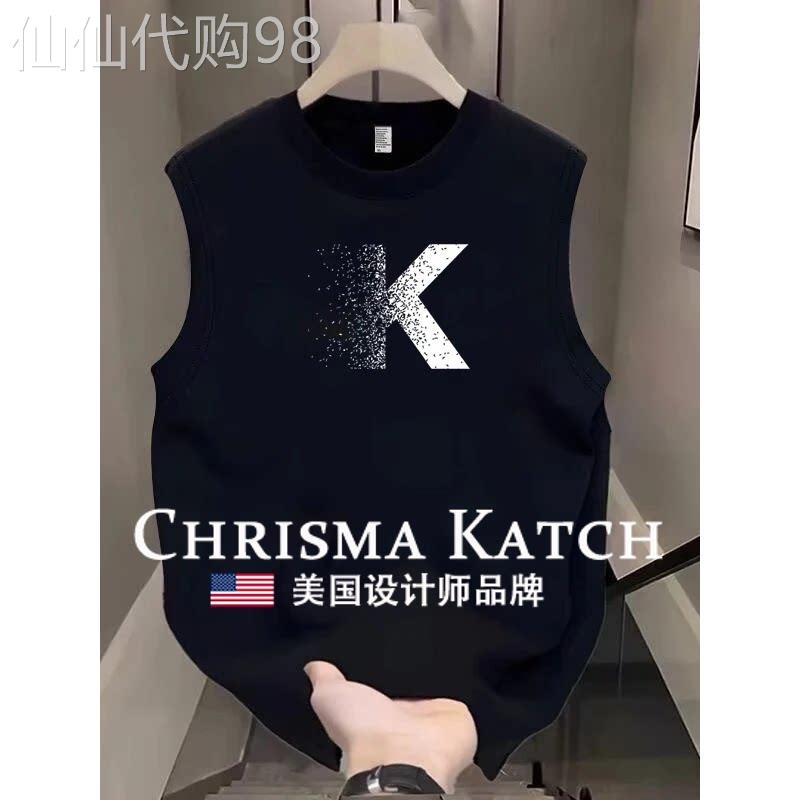 出口美国Chrisma Katch~圆领坎肩字母印花背心时尚宽松无袖上衣