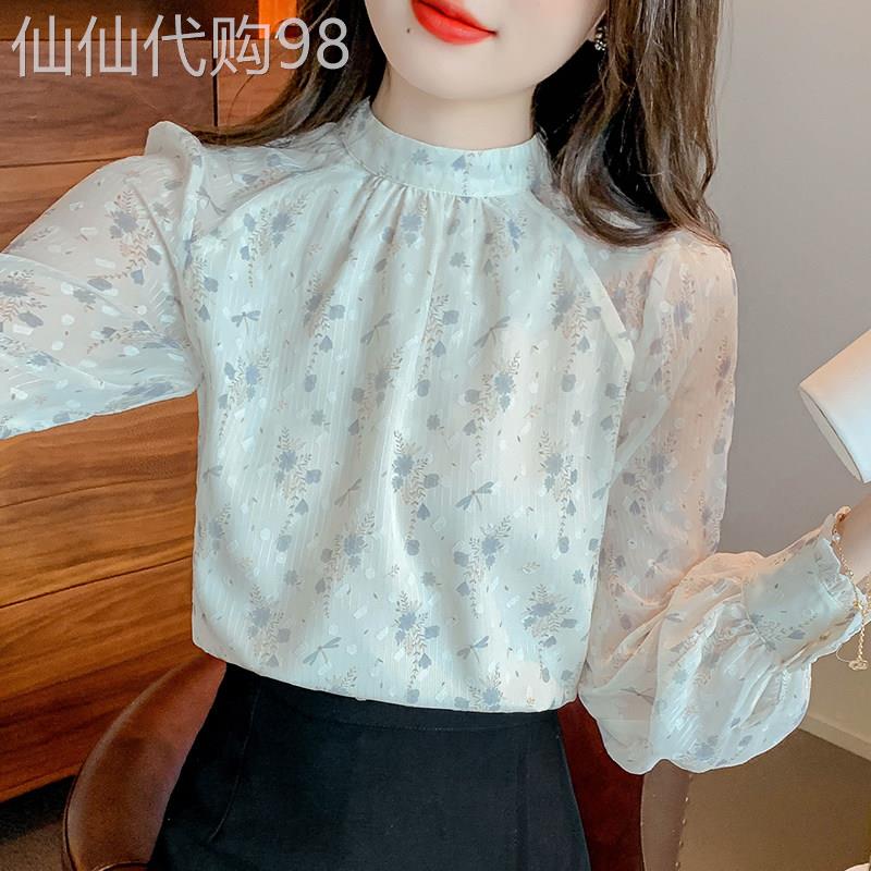 法式立领长袖雪纺衬衫女士2026年春秋新款设计感小众别致碎花上衣