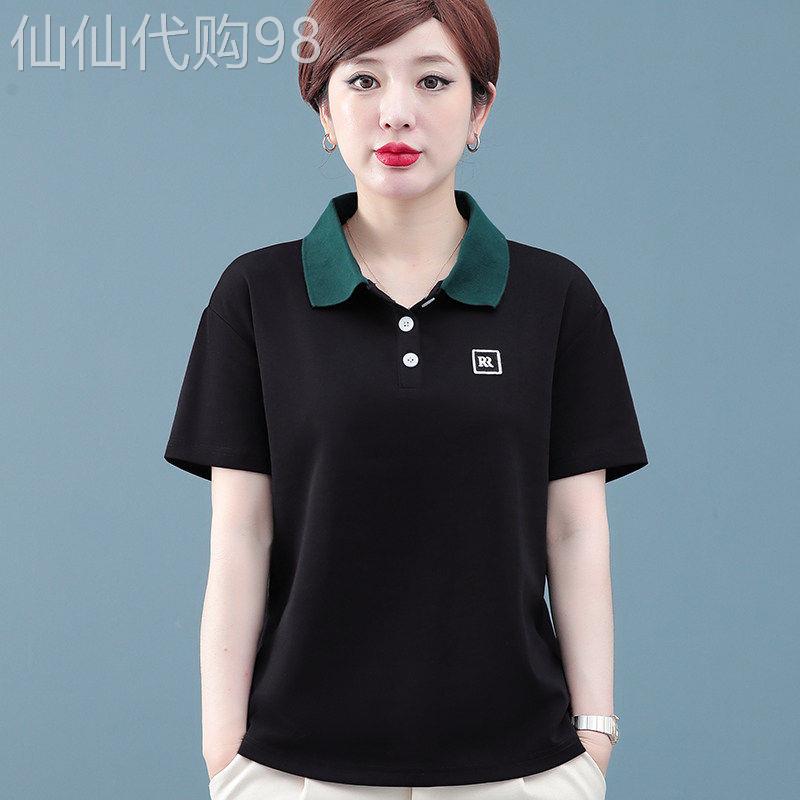 大尺码短袖t恤女士2026夏新款中年妈妈衬衫宽松半袖POLO翻领上衣