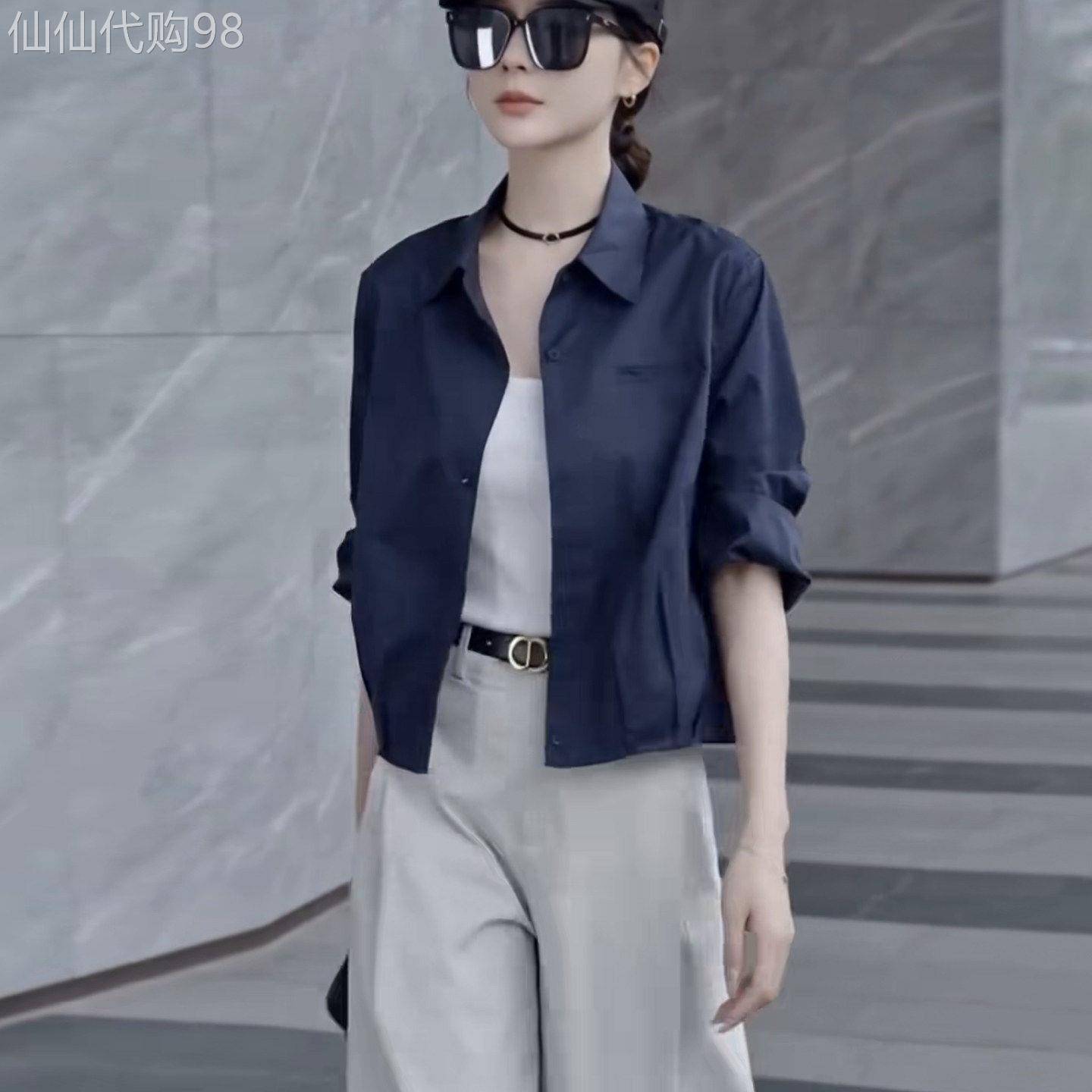 翻领短款衬衫女士夏季薄款2026新款气质百搭宽松显瘦防晒长袖上衣