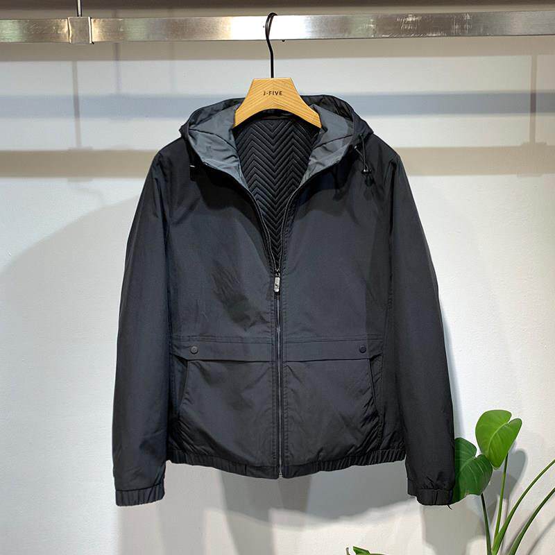 代购男士连帽棉服夹克2025秋冬新款黑色薄棉外套纯色短款简约棉衣