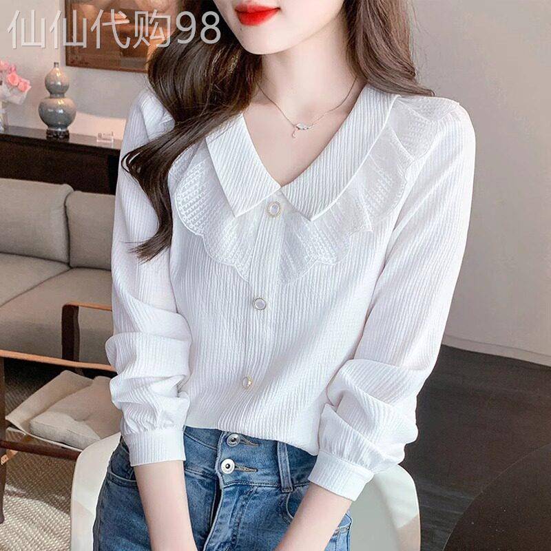 白色衬衫女2026新款春秋法式娃娃领小个子衬衫设计感小众雪纺上衣