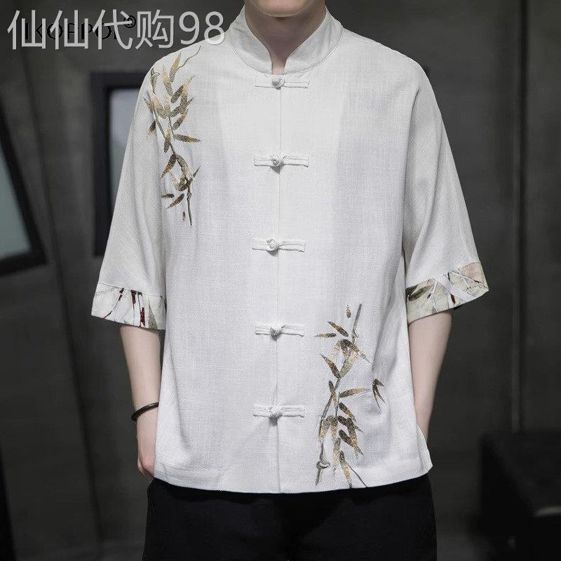 高端亚麻短袖衬衫新中式中国风男士唐装汉服2026夏季棉麻上衣服