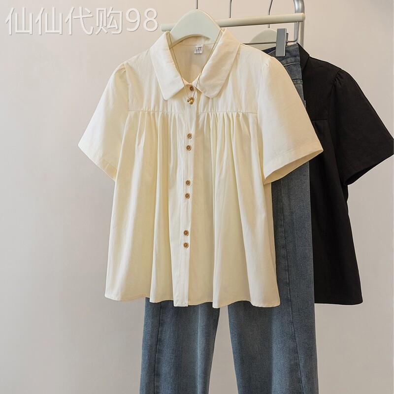 法式短袖衬衫女士夏季薄款2026新款高级感减龄洋派大尺码娃娃衫上
