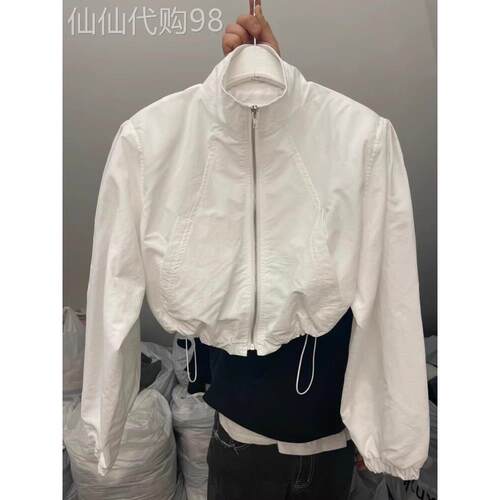 时尚品牌夏季新休闲立领拉绳拉炼泡芙长袖短运动夹克，女性防晒夹