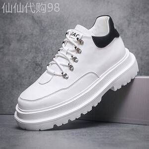 厚底小白鞋男真皮韩版时尚白鞋男2025新款运动休闲软底增高板鞋男