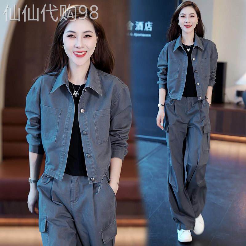 秋季套装女装2026新款长袖休闲外套工装裤长裤盐系炸街时尚两件套