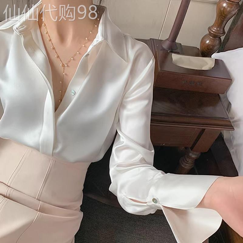 白色醋酸绸缎面真丝衬衫女士春秋2026欧货垂感职业衬衫高级感上衣