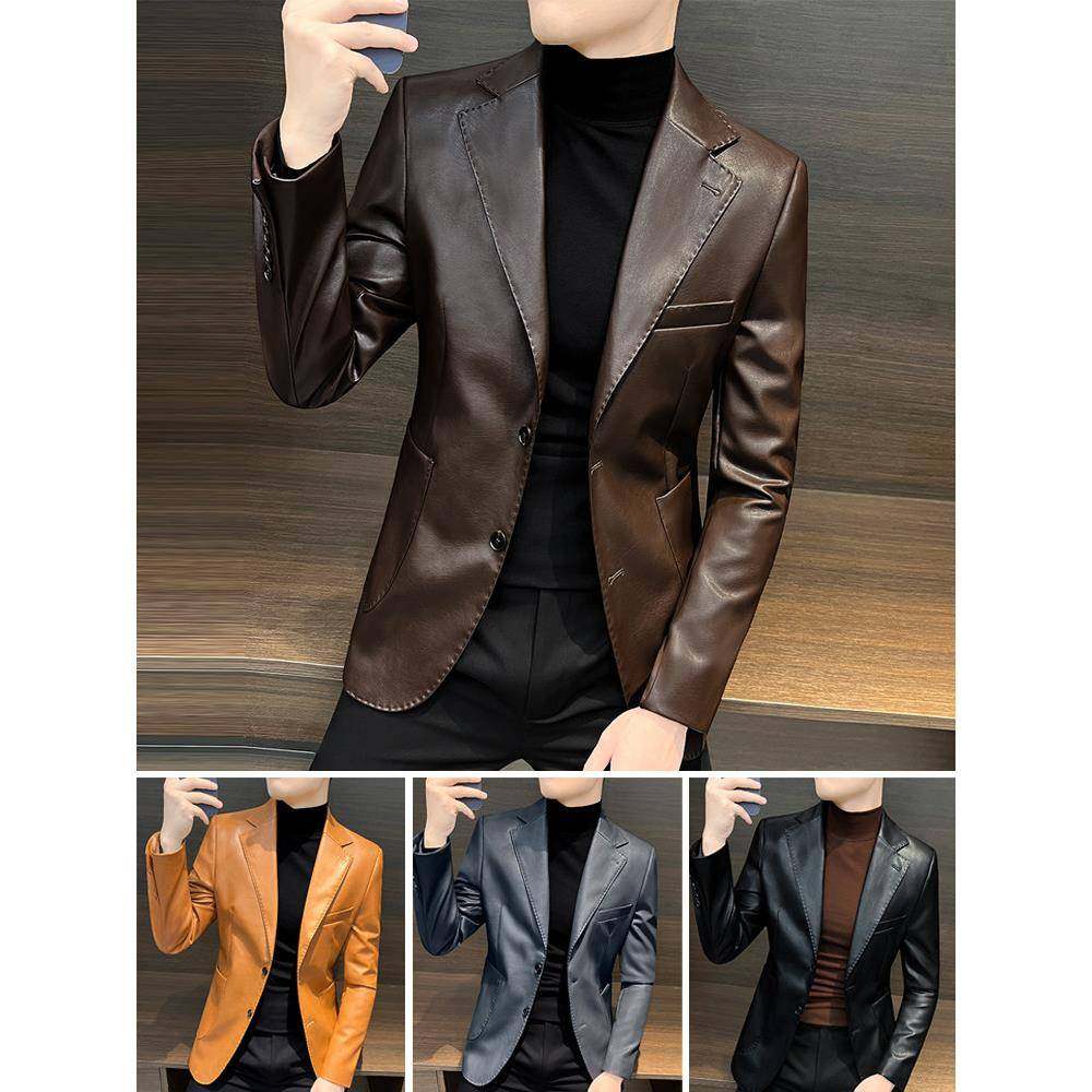 TWG皮衣外套男士西装2025新款高级感痞帅气修身休闲秋季皮单西服