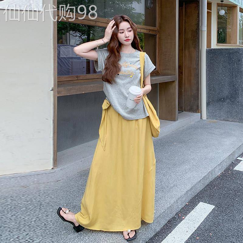 活泼减龄一整套穿搭休闲套装女夏2025新款T恤蝴蝶结半身裙两件套