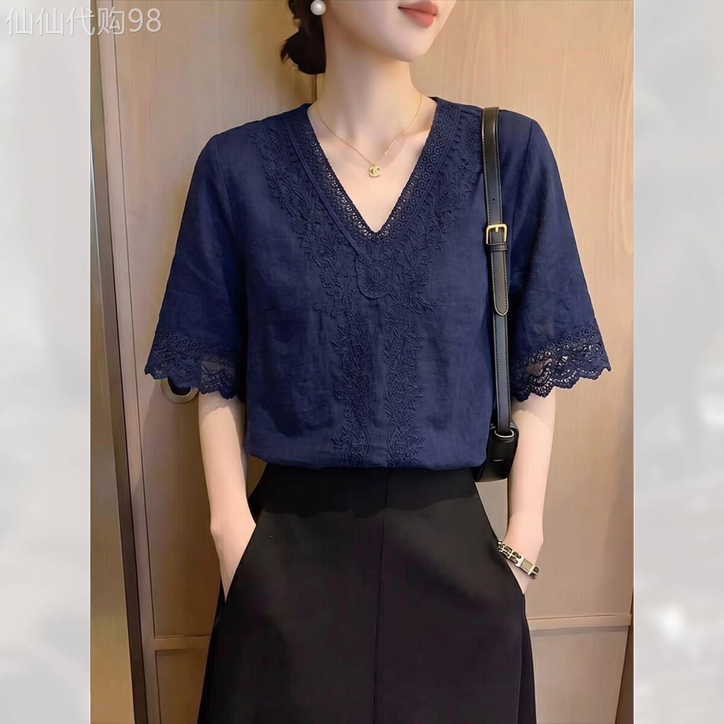 温柔高级感刺绣蕾丝衬衫女装夏季2026年新款独特短袖小衫上衣绝美