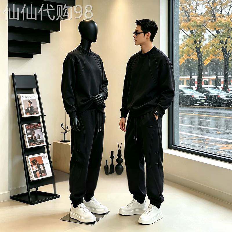潮牌休闲运动套装男2026秋季新款时尚潮流纯色卫衣卫裤穿搭两件套