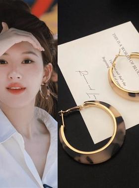 抖音爆款黑糖饰品925银针耳饰秋季百搭内镶豹纹时尚耳圈耳环E1061