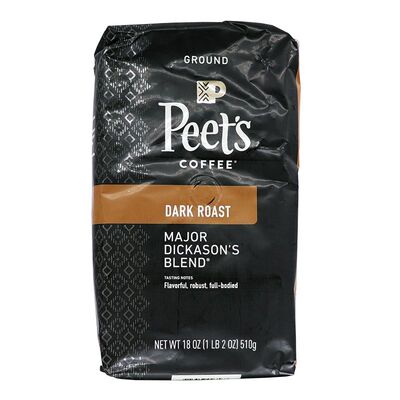 美国Peet's Coffee皮爷咖啡豆粉深度烘焙黑咖迪克森少校510g297g
