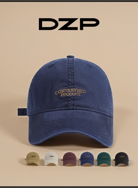 DZP简约字母刺绣棒球帽子女纯棉软顶大头鸭舌帽墨绿色情侣遮阳帽