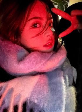 杨超越同款围巾韩版围巾女时尚柔软超长蓝色冬季情侣围脖青春版