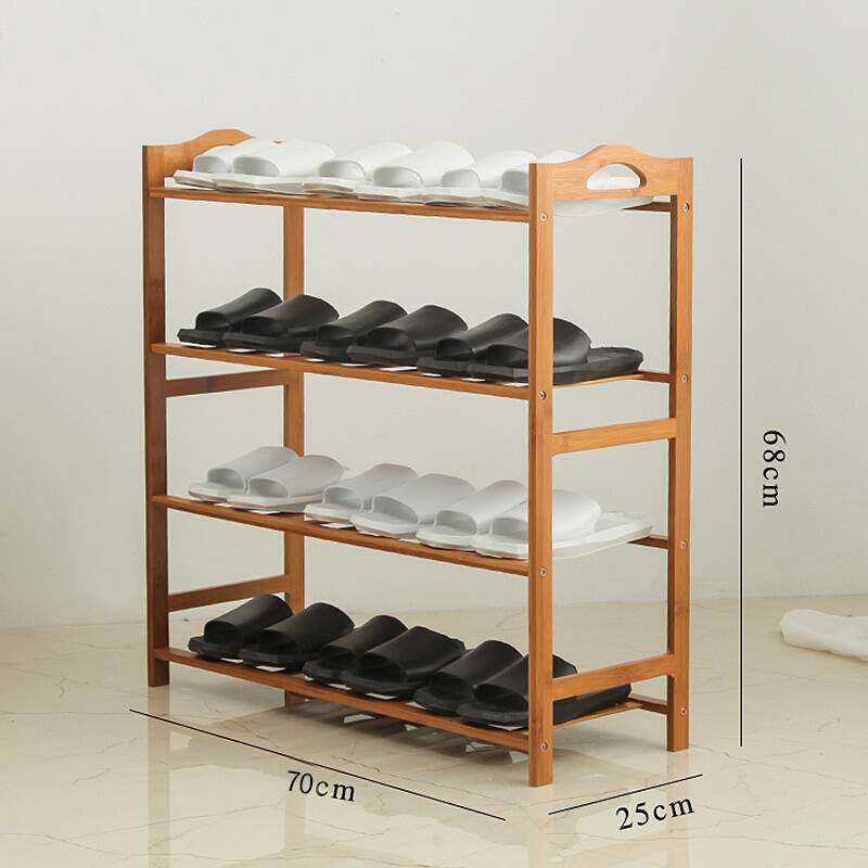 易漫 实木 楠竹 鞋架 多功能鞋柜 置物架 层架 四层原木色 70cm