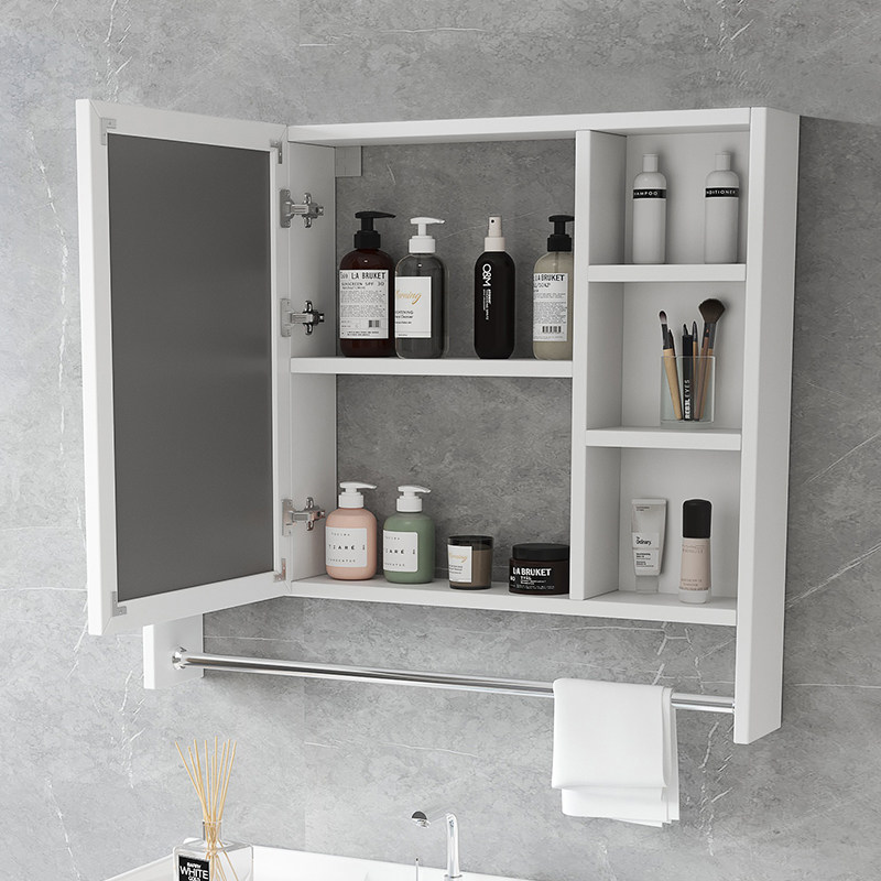卫生间挂墙式梳妆镜柜洗漱台厕所镜子收纳一体柜浴室镜子带置物架