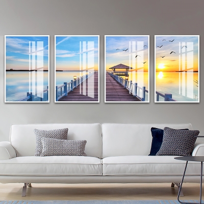 新中式客厅装饰画现代简约大气四联沙发背景墙后面挂画壁画有框画