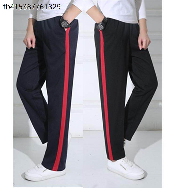 校服裤一条杠藏青高中学生裤子女直筒红边黑色深蓝色一道红杠校裤