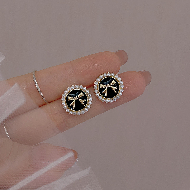 复古时尚女小香风蝴蝶结耳环小众