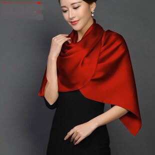 纯色桑蚕丝缎面围巾披肩长款 素色丝巾春秋款红色纱巾缎面