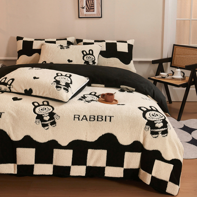 LACASA冬天加厚保暖雕花绒被套单件双面绒被罩床单床笠加绒四件套