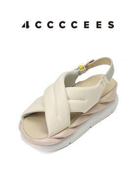 4CCCCEES / Mellow Moa 白色厚底交叉带时装凉鞋女沙滩鞋休闲百搭