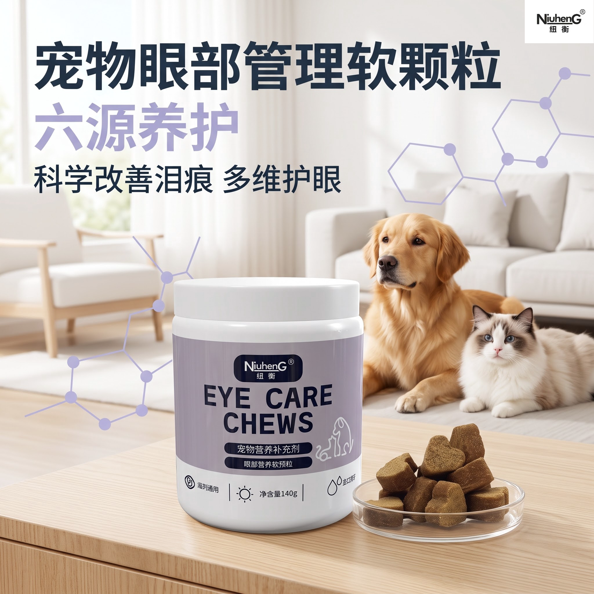 纽衡宠物狗猫眼部管理软颗粒改善泪痕眼部护理六源养护营养补充剂