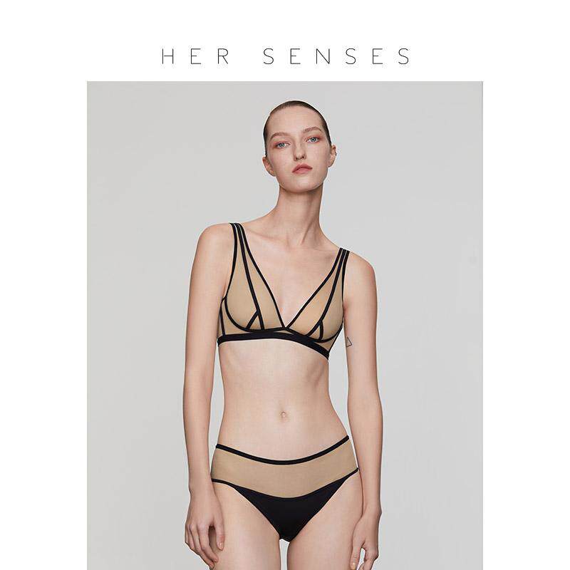 HER SENSES/何识平衡系列弹力网纱人字全罩杯无钢圈文胸黑肤B012图片