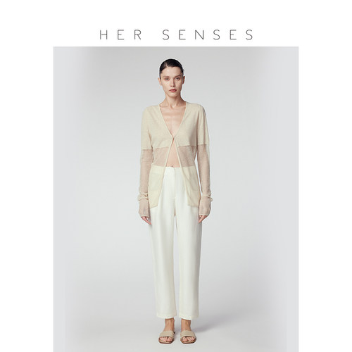 HER SENSES/何识时装系列拼接时尚设计针织薄开衫WCD26