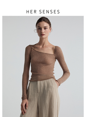 HER SENSES/何识时装系列水溶修身显瘦羊毛斜领罗纹针织套衫WPO48