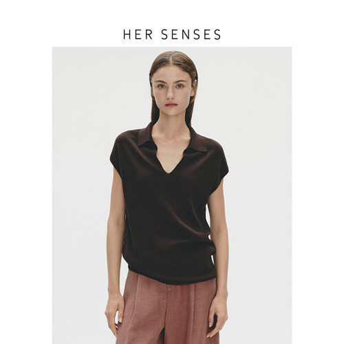 HER SENSES/何识时装系列宽松针织POLO背心HPL44