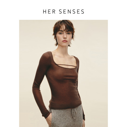 HER SENSES/何识时装系列修身通勤方领针织衫WPO31