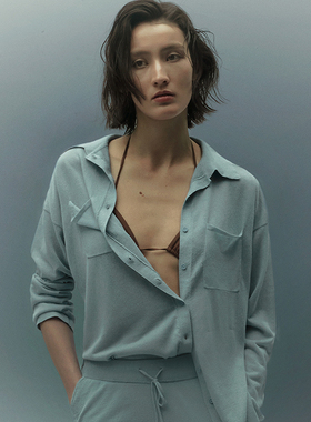 HER SENSES/何识时装宽松廓形针织上衣简约家居外穿开衫C045