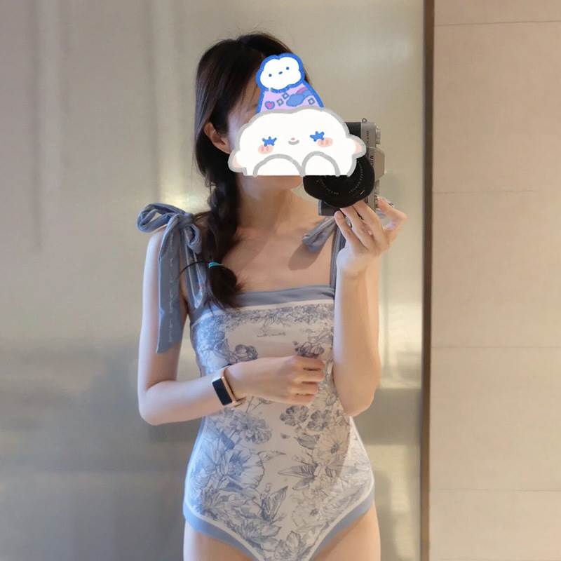 特价女抹胸复古碎花比基尼温泉显瘦无钢托带胸垫运动无袖休闲泳衣