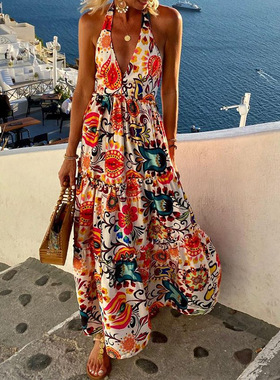 挂脖露背沙滩连衣裙Halterneck Backless Sleeveless Beach Dress