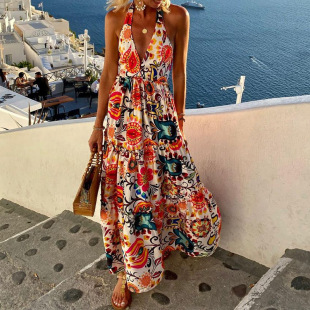 挂脖露背沙滩连衣裙Halterneck Backless Sleeveless Beach Dress