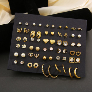 Inlaid Rhinestone Earrings 30 Piece Set Retro Ear studs 耳钉