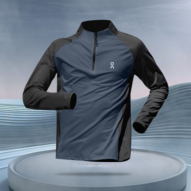 thumbnail for ON EWLL Sportswear Men's Outdoor Half Zipper Slim Long Sleeve Quick Dry Suit Fitness Morning Run Training Wear Fashionable