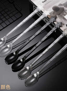 一次性长柄勺子加厚水果茶叉子奶茶烧仙草叉勺21cm长冰羹独立包装